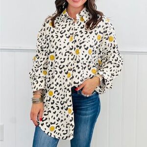 Smiley Face Leopard Print Shirt